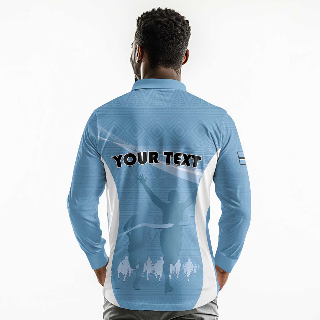 Personalized Botswana Athletics Long Sleeve Polo Shirt Go Champions - African Pride