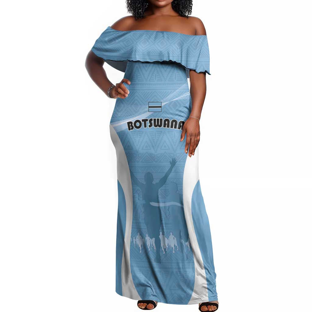 Personalized Botswana Athletics Off Shoulder Maxi Dress Go Champions - African Pride