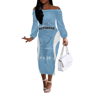 Personalized Botswana Athletics Off The Shoulder Long Sleeve Dress Go Champions - African Pride