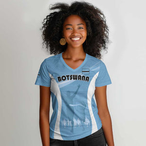 Personalized Botswana Athletics Women V-Neck T-Shirt Go Champions - African Pride