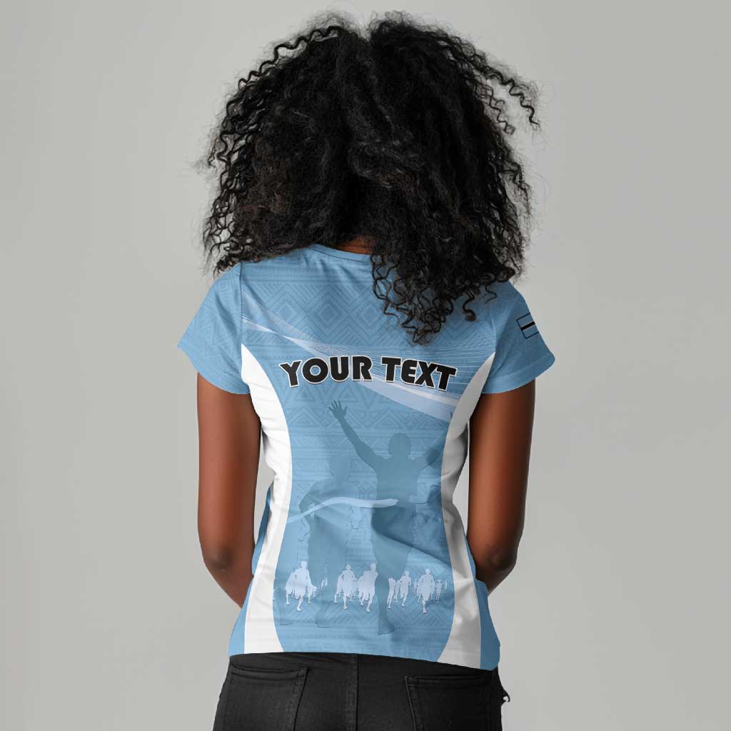 Personalized Botswana Athletics Women V-Neck T-Shirt Go Champions - African Pride