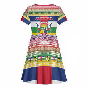 Afro Christmas in Central African Republic Kid Short Sleeve Dress Merry Christmas - African Pride