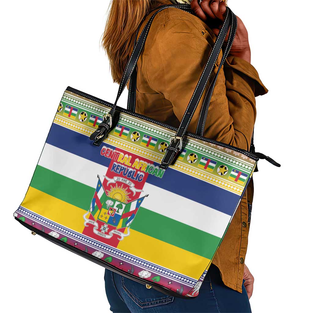 Afro Christmas in Central African Republic Leather Tote Bag Merry Christmas - African Pride