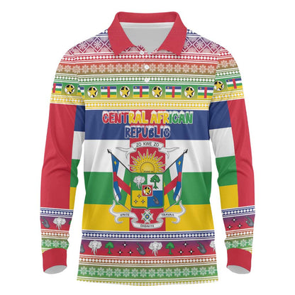 Afro Christmas in Central African Republic Long Sleeve Polo Shirt Merry Christmas - African Pride