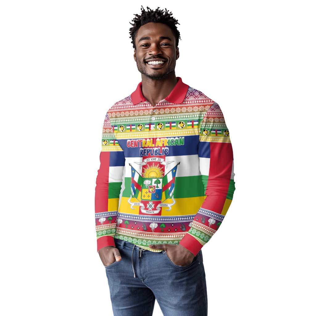 Afro Christmas in Central African Republic Long Sleeve Polo Shirt Merry Christmas - African Pride