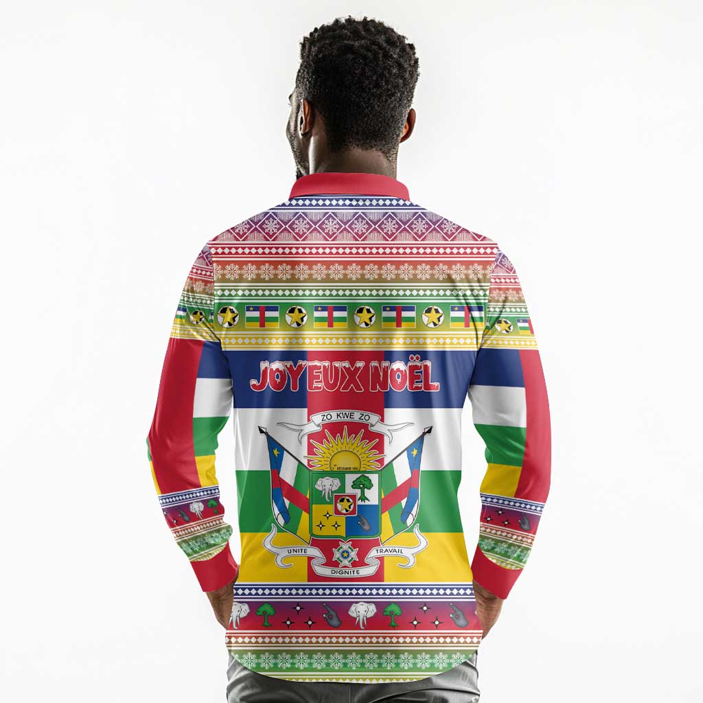 Afro Christmas in Central African Republic Long Sleeve Polo Shirt Merry Christmas - African Pride