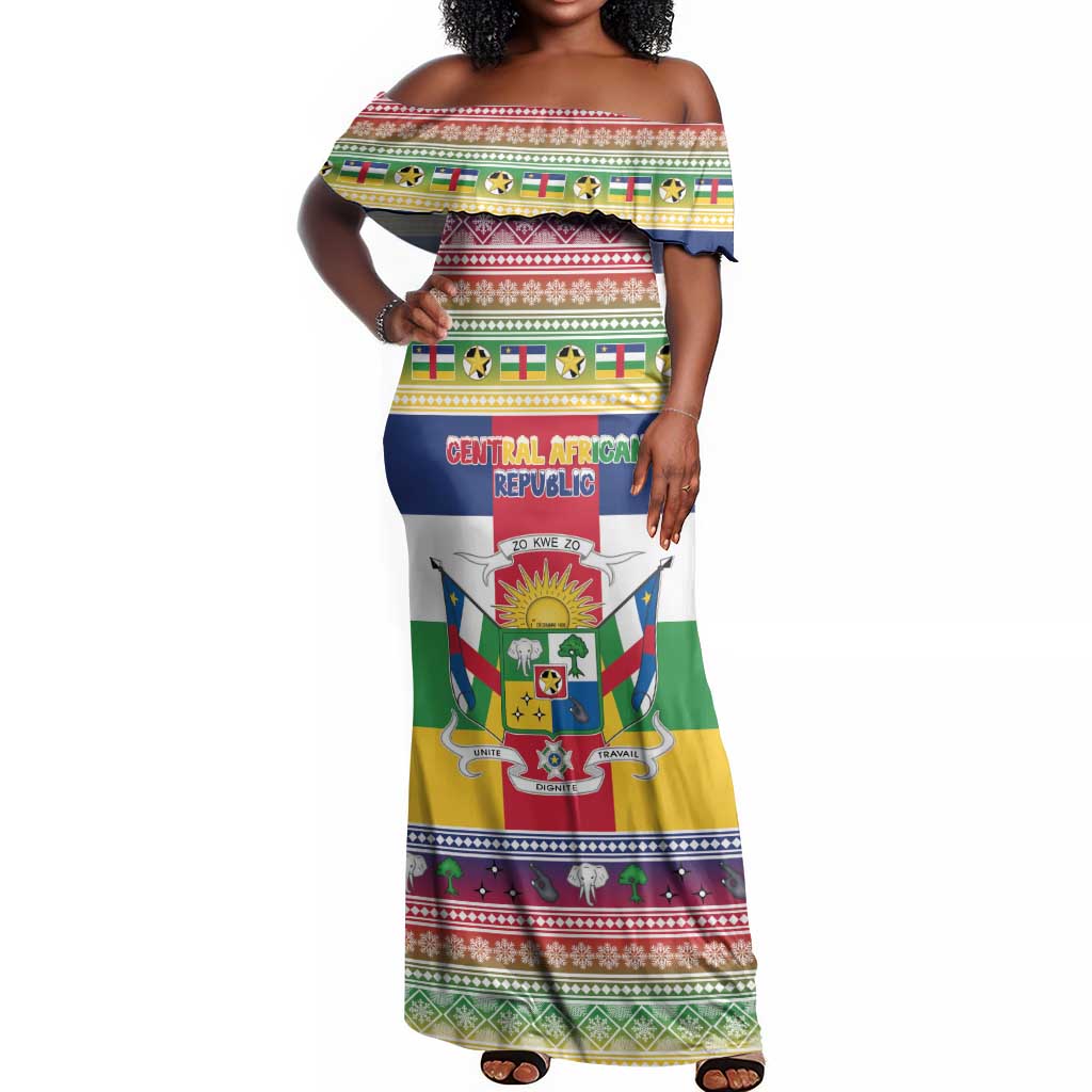 Afro Christmas in Central African Republic Off Shoulder Maxi Dress Merry Christmas - African Pride
