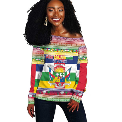 Afro Christmas in Central African Republic Off Shoulder Sweater Merry Christmas - African Pride