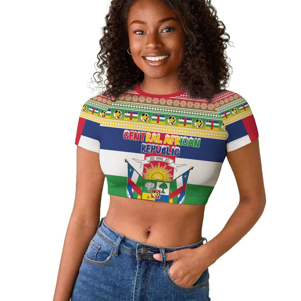 Afro Christmas in Central African Republic Raglan Cropped T shirt Merry Christmas - African Pride