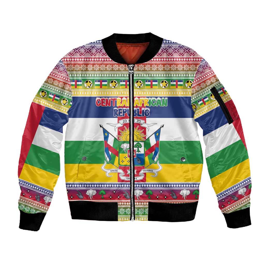 Afro Christmas in Central African Republic Sleeve Zip Bomber Jacket Merry Christmas - African Pride