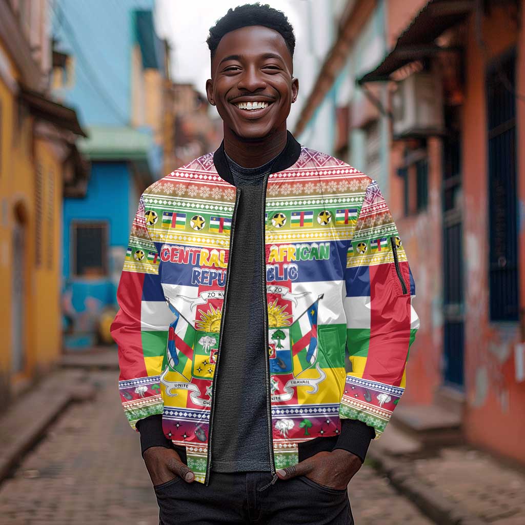 Afro Christmas in Central African Republic Sleeve Zip Bomber Jacket Merry Christmas - African Pride