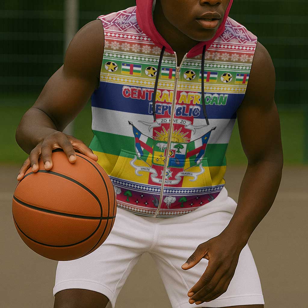Afro Christmas in Central African Republic Sleeveless Zip Hoodie Merry Christmas - African Pride