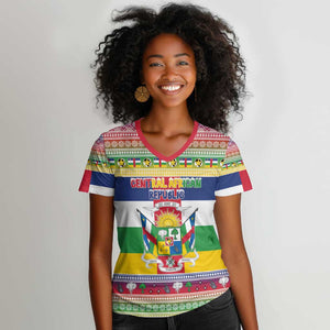 Afro Christmas in Central African Republic Women V-Neck T-Shirt Merry Christmas - African Pride