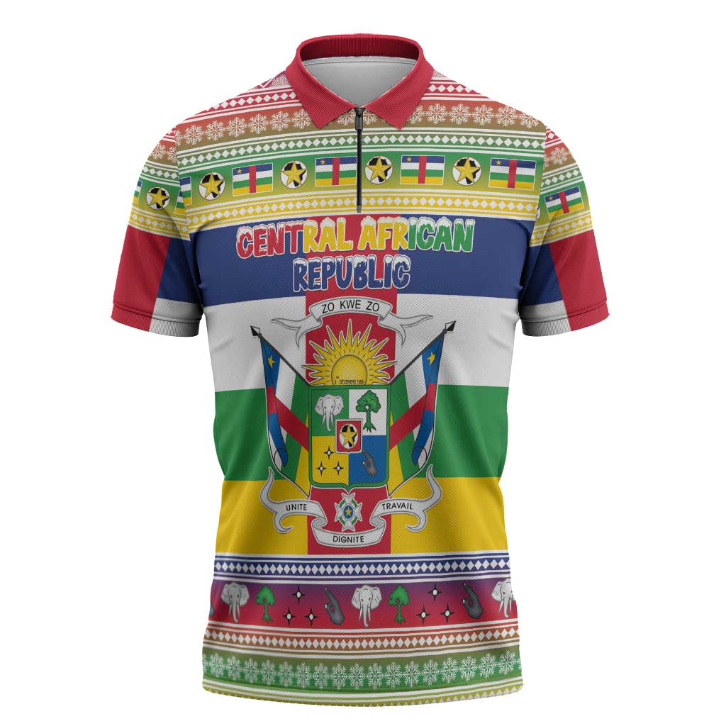 Central African Republic Christmas Zipper Polo Shirt Joyeux Noel