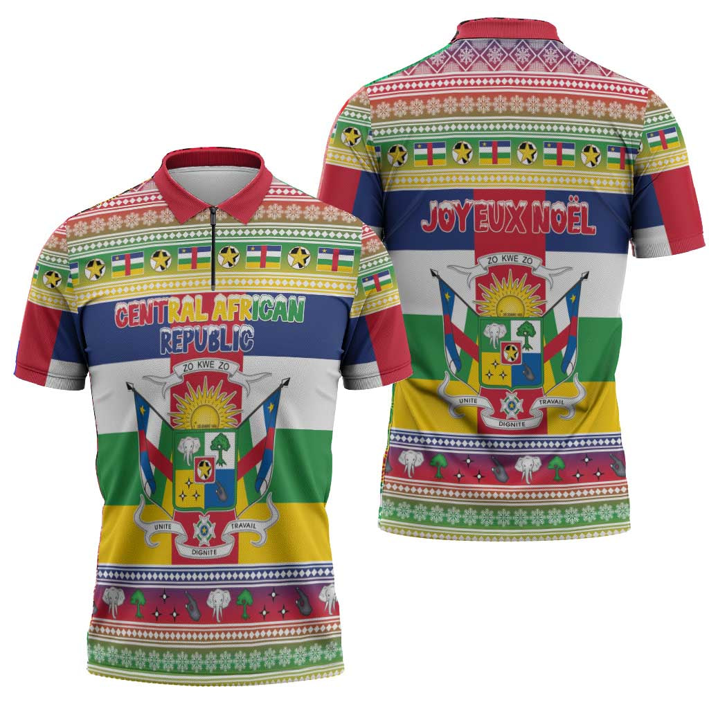Central African Republic Christmas Zipper Polo Shirt Joyeux Noel