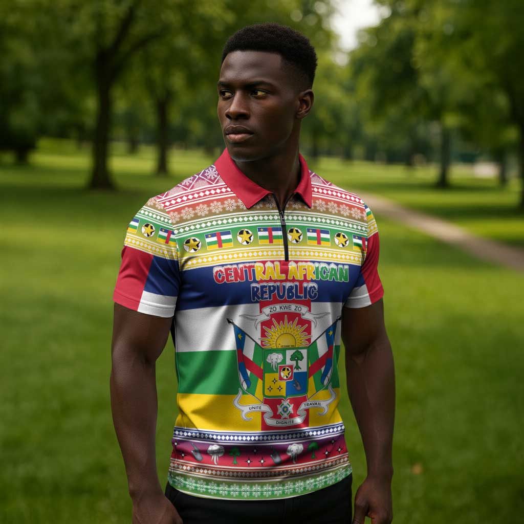 Central African Republic Christmas Zipper Polo Shirt Joyeux Noel