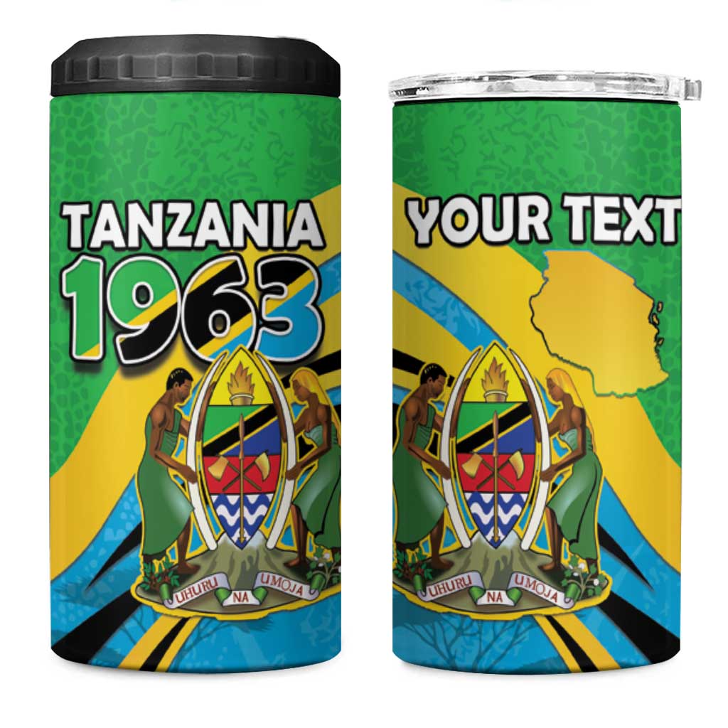 Personalized Tanzania Uhuru Day 4 in 1 Can Cooler Tumbler Coat Of Arms - Sports Style - African Pride