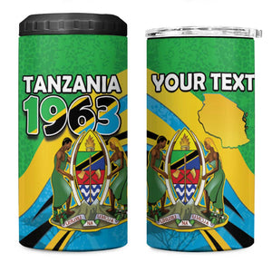 Personalized Tanzania Uhuru Day 4 in 1 Can Cooler Tumbler Coat Of Arms - Sports Style - African Pride