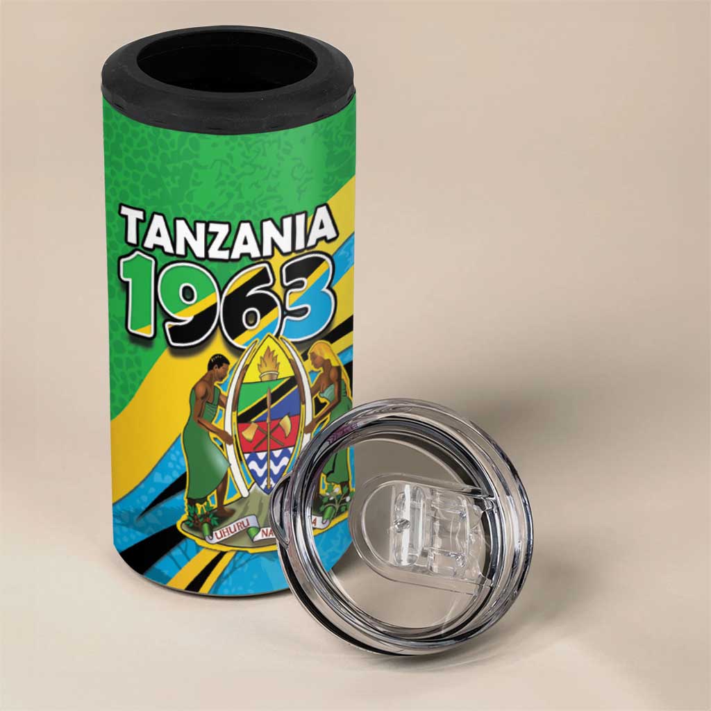 Personalized Tanzania Uhuru Day 4 in 1 Can Cooler Tumbler Coat Of Arms - Sports Style - African Pride