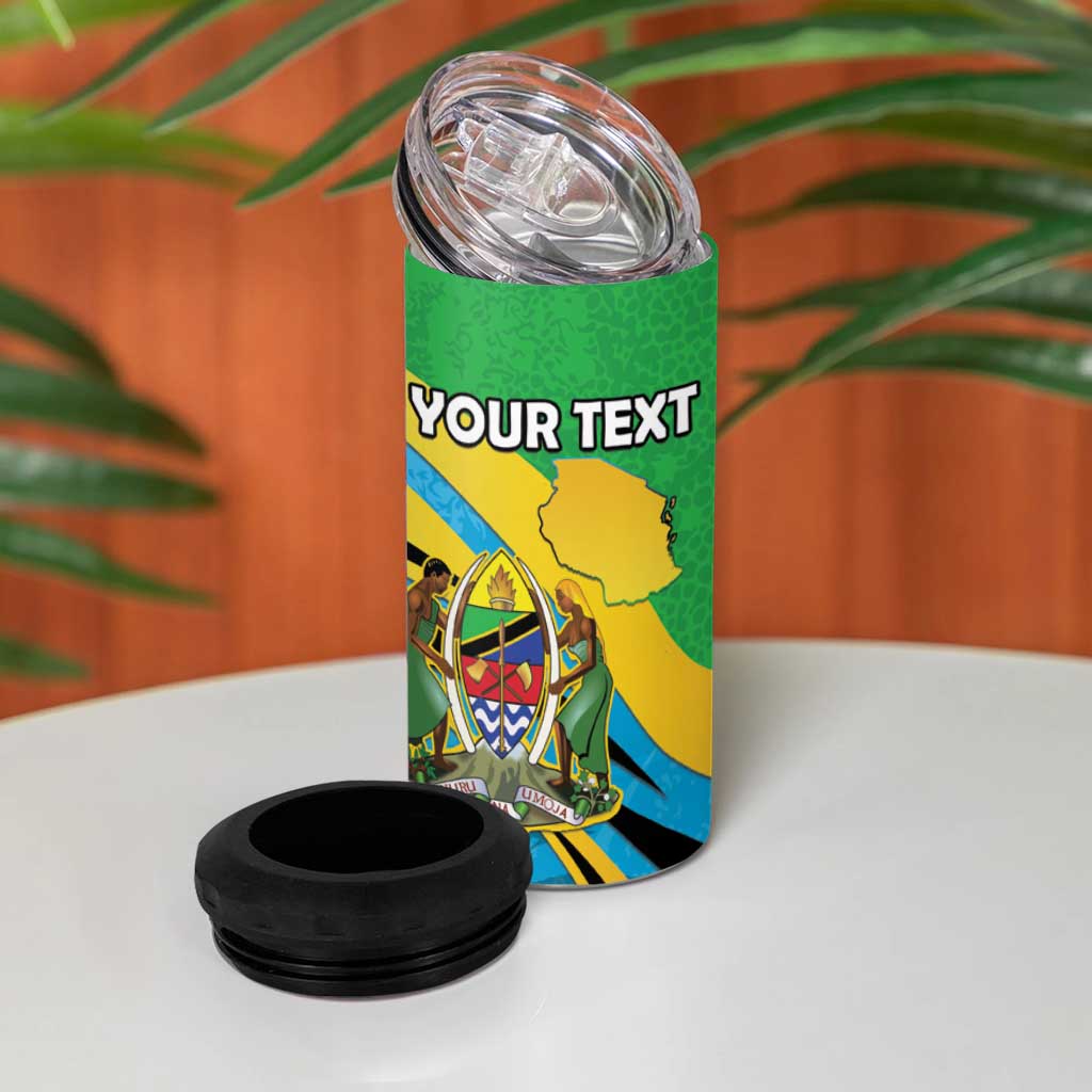 Personalized Tanzania Uhuru Day 4 in 1 Can Cooler Tumbler Coat Of Arms - Sports Style - African Pride