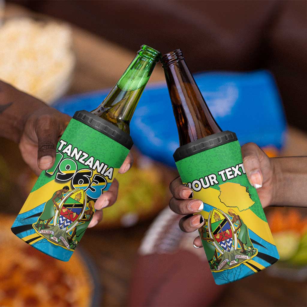 Personalized Tanzania Uhuru Day 4 in 1 Can Cooler Tumbler Coat Of Arms - Sports Style - African Pride
