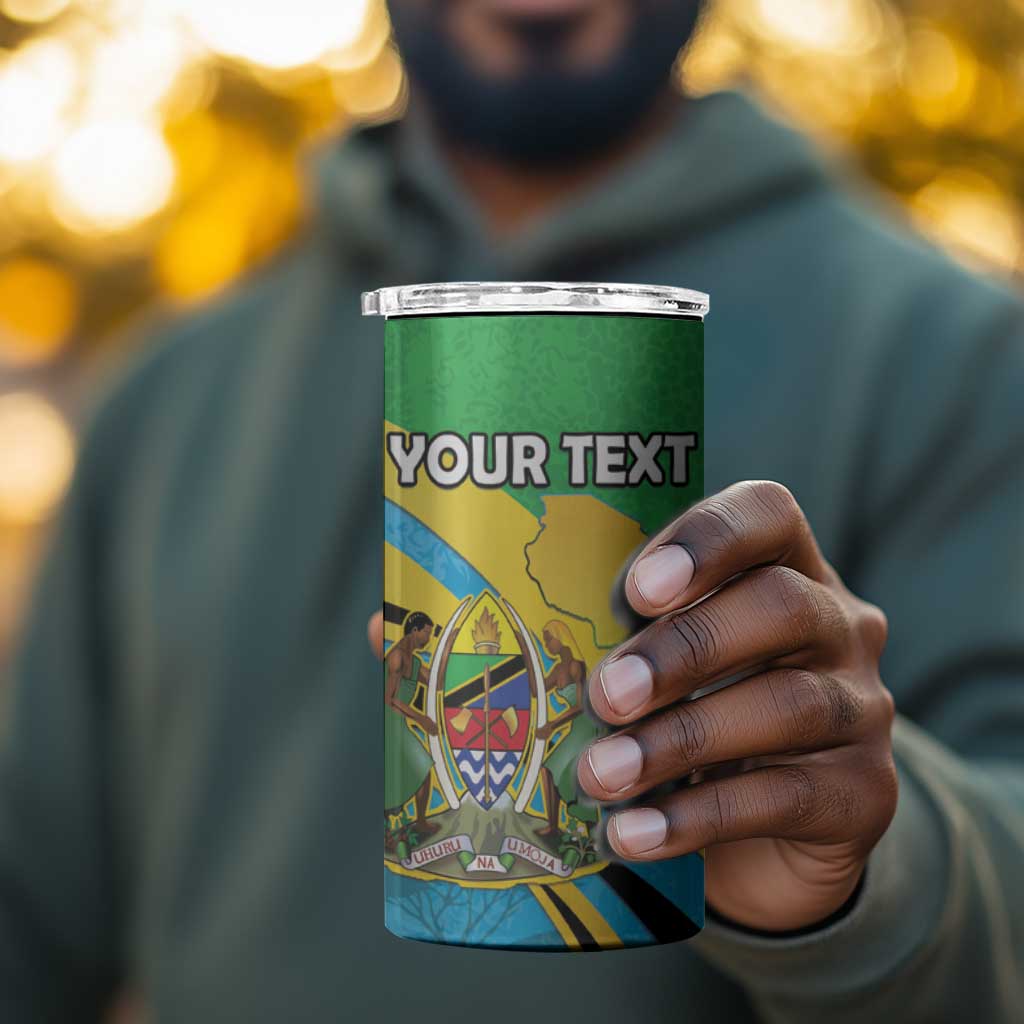 Personalized Tanzania Uhuru Day 4 in 1 Can Cooler Tumbler Coat Of Arms - Sports Style - African Pride