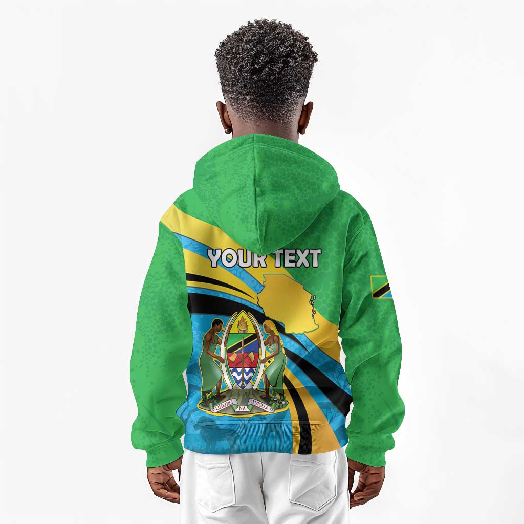 Personalized Tanzania Uhuru Day Kid Hoodie Coat Of Arms - Sports Style - African Pride