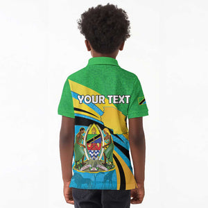 Personalized Tanzania Uhuru Day Kid Polo Shirt Coat Of Arms - Sports Style - African Pride