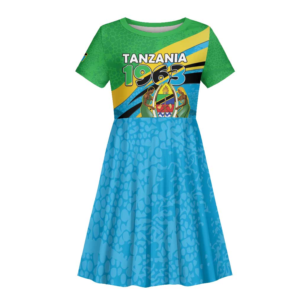 Personalized Tanzania Uhuru Day Kid Short Sleeve Dress Coat Of Arms - Sports Style - African Pride