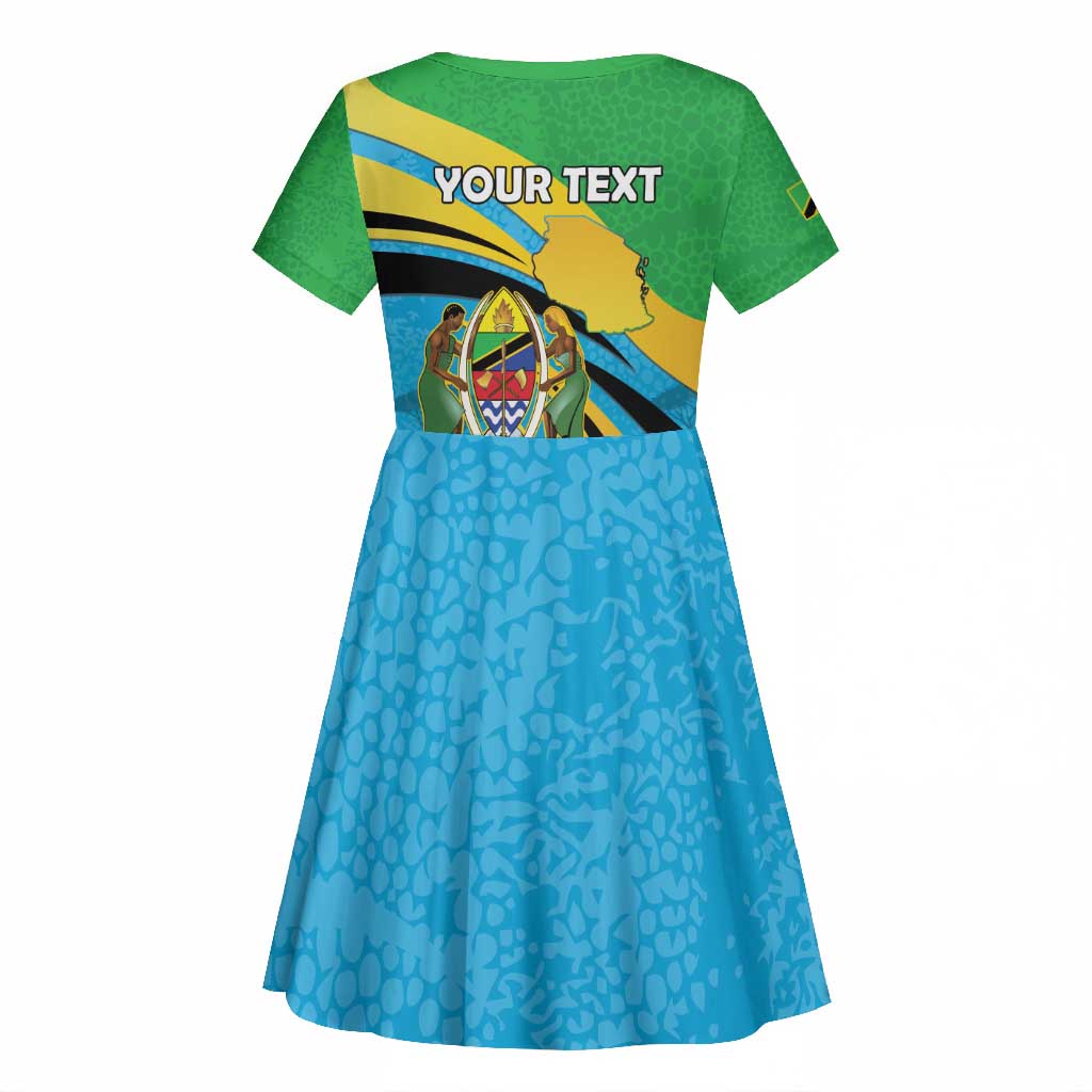 Personalized Tanzania Uhuru Day Kid Short Sleeve Dress Coat Of Arms - Sports Style - African Pride