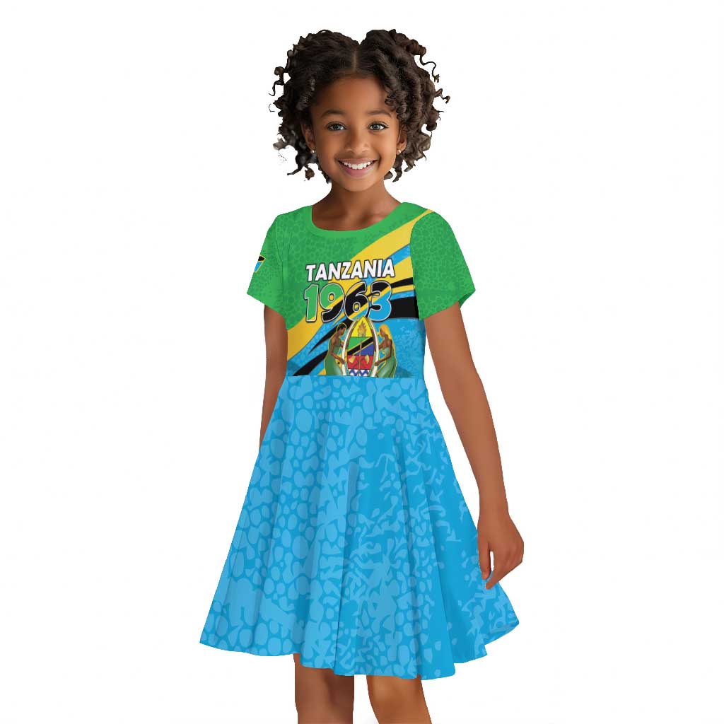 Personalized Tanzania Uhuru Day Kid Short Sleeve Dress Coat Of Arms - Sports Style - African Pride
