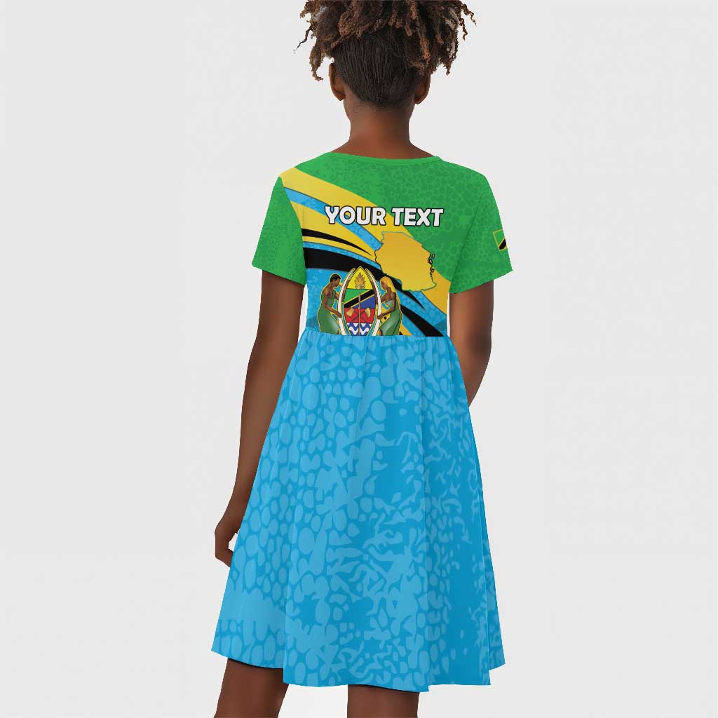 Personalized Tanzania Uhuru Day Kid Short Sleeve Dress Coat Of Arms - Sports Style - African Pride