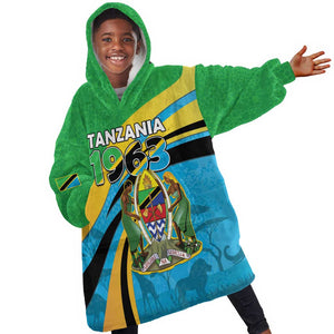 Personalized Tanzania Uhuru Day Kid Wearable Blanket Hoodie Coat Of Arms - Sports Style - African Pride