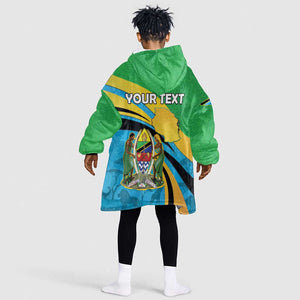 Personalized Tanzania Uhuru Day Kid Wearable Blanket Hoodie Coat Of Arms - Sports Style - African Pride