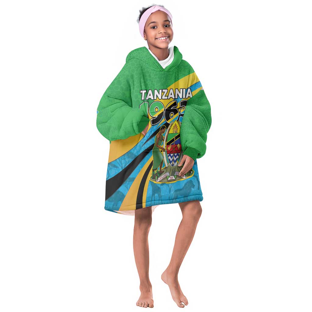 Personalized Tanzania Uhuru Day Kid Wearable Blanket Hoodie Coat Of Arms - Sports Style - African Pride