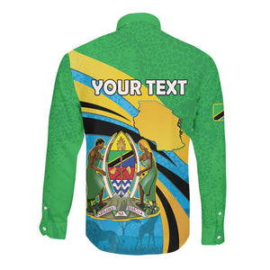 Personalized Tanzania Uhuru Day Long Sleeve Button Shirt Coat Of Arms - Sports Style - African Pride