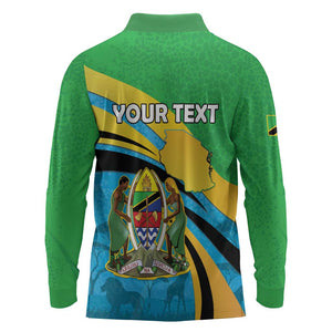 Personalized Tanzania Uhuru Day Long Sleeve Polo Shirt Coat Of Arms - Sports Style - African Pride