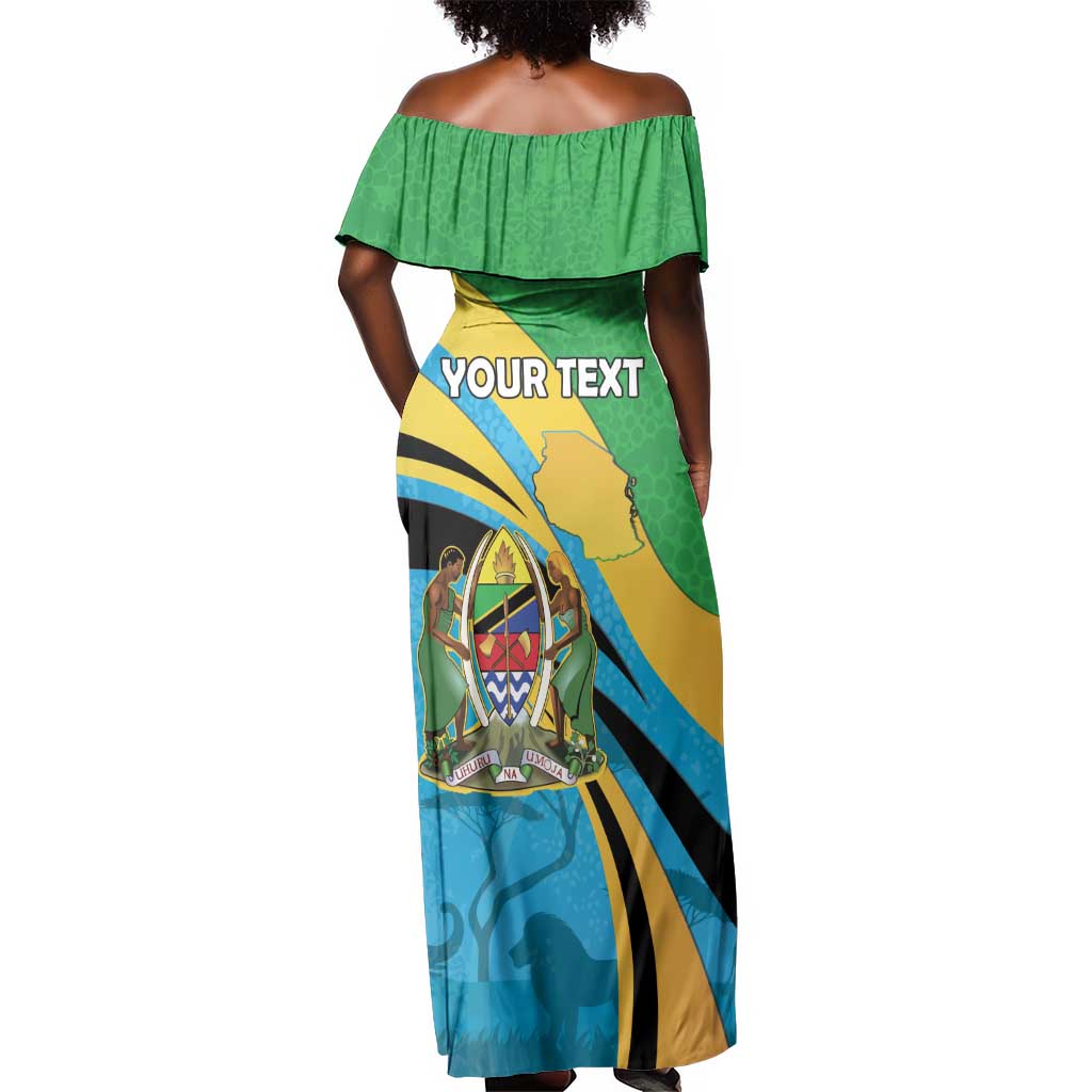 Personalized Tanzania Uhuru Day Off Shoulder Maxi Dress Coat Of Arms - Sports Style - African Pride