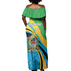 Personalized Tanzania Uhuru Day Off Shoulder Maxi Dress Coat Of Arms - Sports Style - African Pride