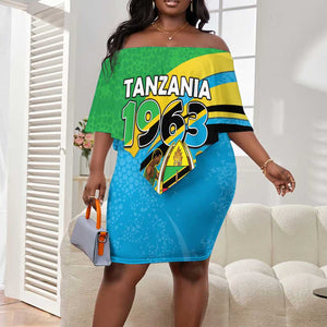 Personalized Tanzania Uhuru Day Off Shoulder Short Dress Coat Of Arms - Sports Style - African Pride