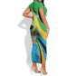 Personalized Tanzania Uhuru Day Short Sleeve Bodycon Dress Coat Of Arms - Sports Style - African Pride