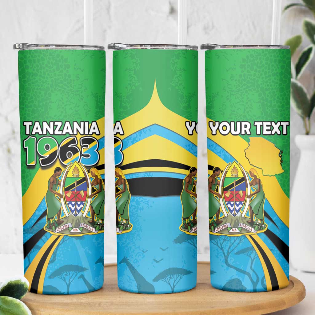 Personalized Tanzania Uhuru Day Skinny Tumbler Coat Of Arms - Sports Style - African Pride