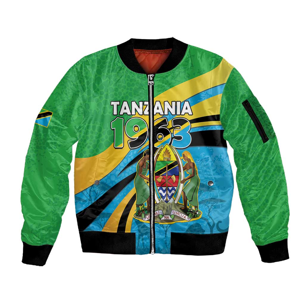 Personalized Tanzania Uhuru Day Sleeve Zip Bomber Jacket Coat Of Arms - Sports Style - African Pride