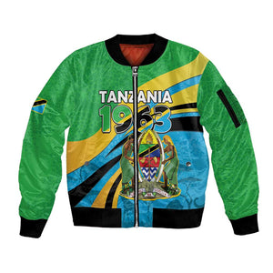 Personalized Tanzania Uhuru Day Sleeve Zip Bomber Jacket Coat Of Arms - Sports Style - African Pride