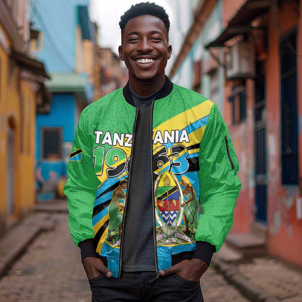 Personalized Tanzania Uhuru Day Sleeve Zip Bomber Jacket Coat Of Arms - Sports Style - African Pride