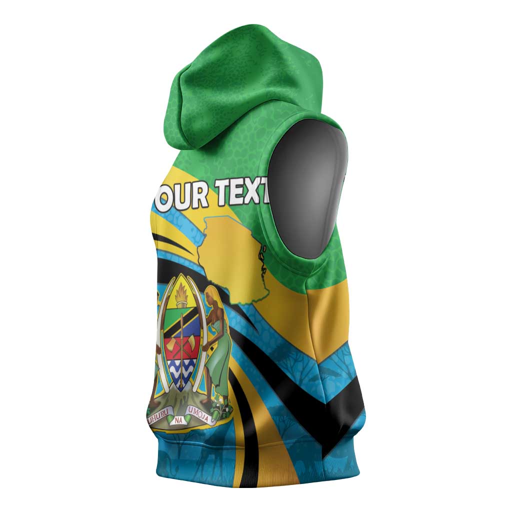 Personalized Tanzania Uhuru Day Sleeveless Hoodie Coat Of Arms - Sports Style - African Pride