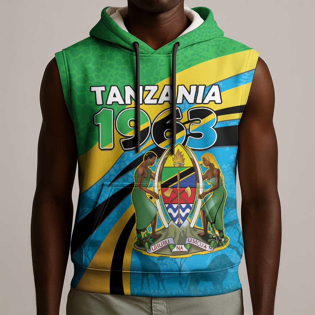 Personalized Tanzania Uhuru Day Sleeveless Hoodie Coat Of Arms - Sports Style - African Pride