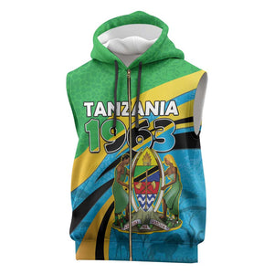 Personalized Tanzania Uhuru Day Sleeveless Zip Hoodie Coat Of Arms - Sports Style - African Pride