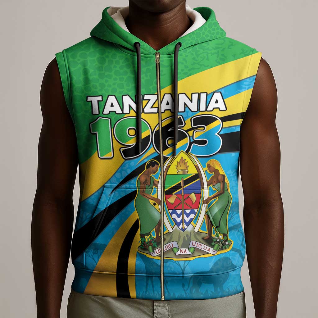 Personalized Tanzania Uhuru Day Sleeveless Zip Hoodie Coat Of Arms - Sports Style - African Pride