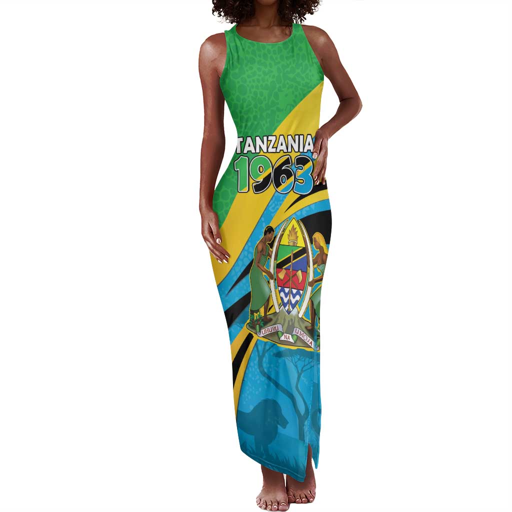 Personalized Tanzania Uhuru Day Tank Maxi Dress Coat Of Arms - Sports Style - African Pride